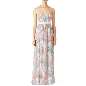 Bcbgmaxazria AMBER Blue Print Chiffon Strapless Gown Size 8 Prom